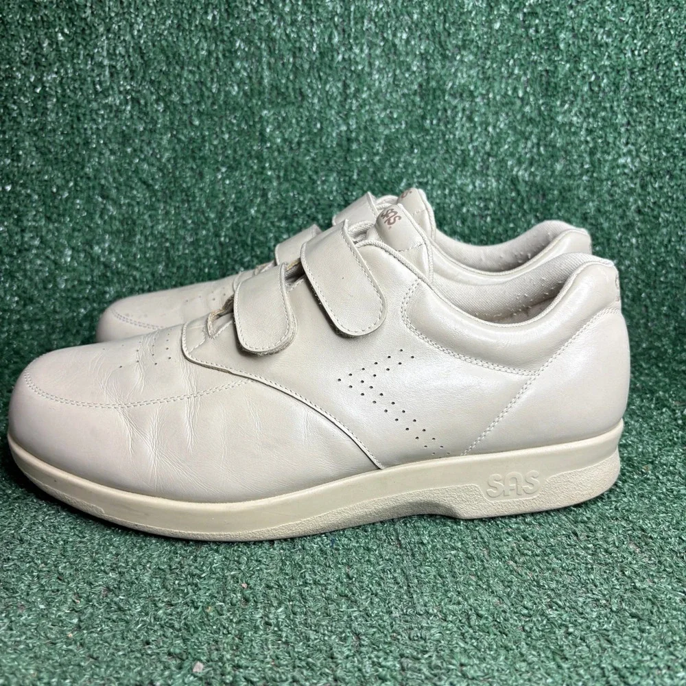 SAS VTO Walking Comfort Hook Loop Strap Leather Sneakers Bone Tan Mens 13 Wide